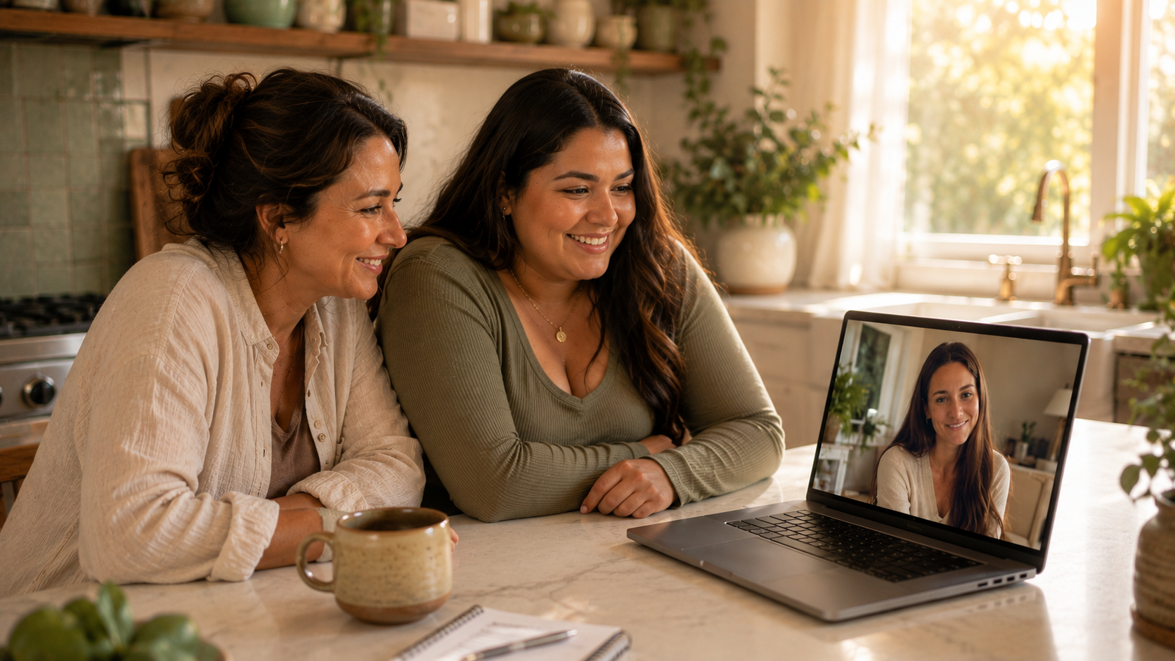 A family collaborating with Syd via a remote video coaching call - finding a clear path forward